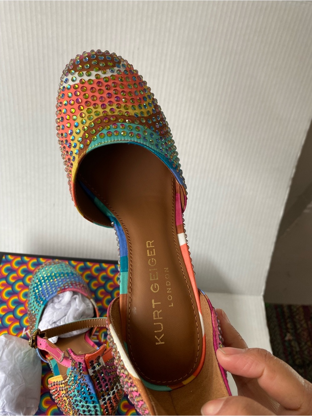 Kurt Geiger Shoreditch Platform Court Heels Rainbow Rhinestone Size 38/ US 7.5 - Picture 6 of 15